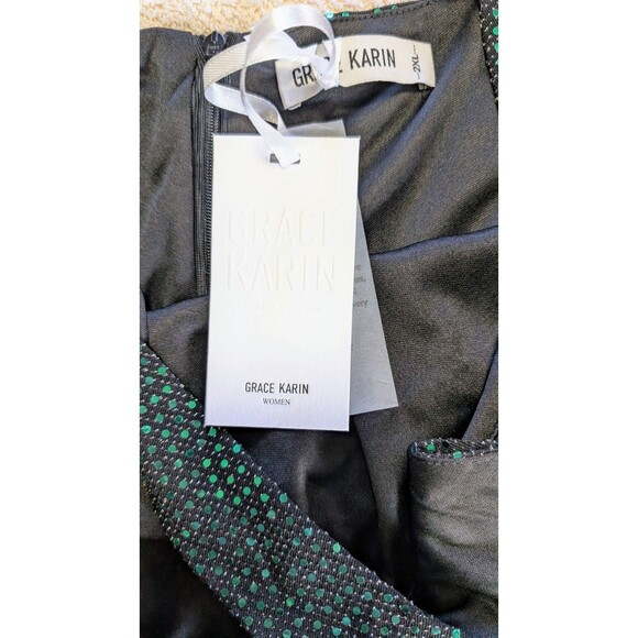 Grace Karin 2XL Sequin Cross-Strap Top Green Metallic Sparkle Plus Size NWT - Picture 4 of 10